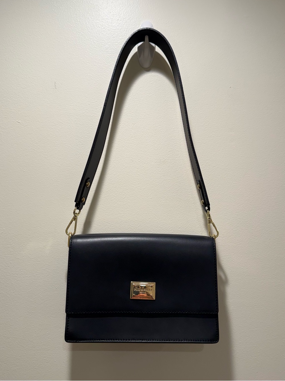 Classic Black Mini Shoulder Bag with Gold Plate Accent